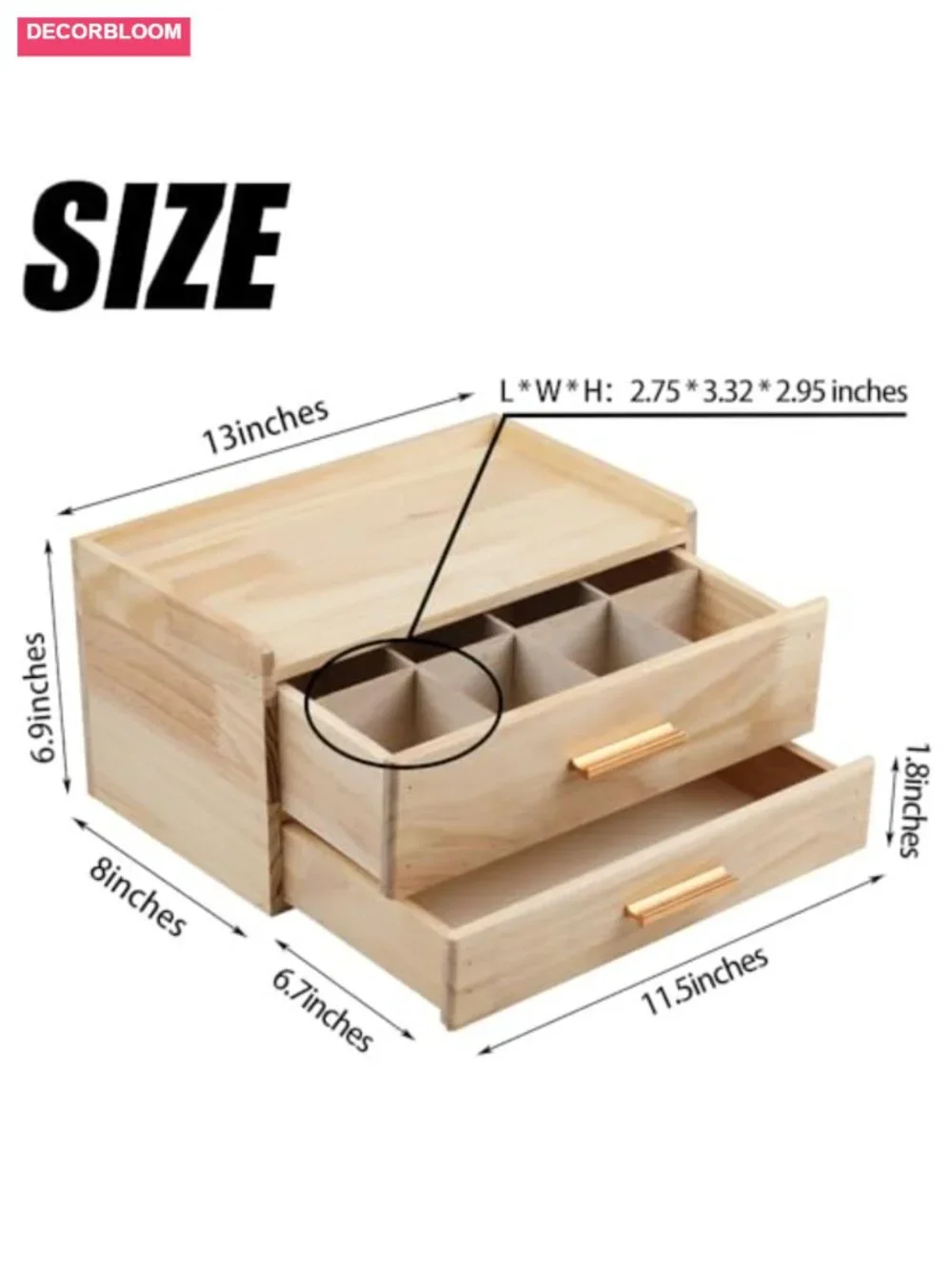 Wooden Tea Organizer with Drawer, 8 Compartments, Tea Bag Holder, Includes